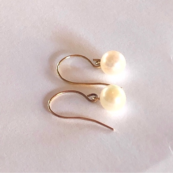 14k Solid Gold Pearl Dangle Earrings - Picture 2 of 10